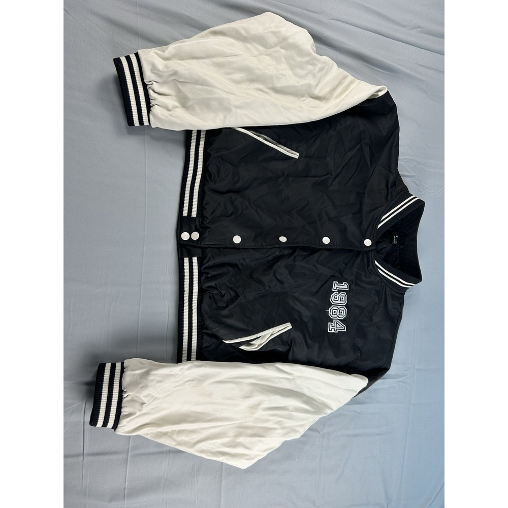 Forever 21+ 3X Varsity Jacket Black Cream 1984 Bomber Snap Front